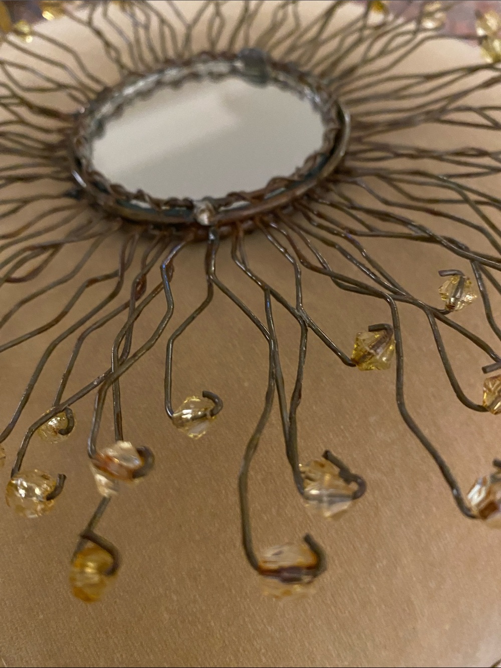 Holiday Ornament • Sunburst with Center Mirror • Amber Crystal Beads - Picture 3 of 7